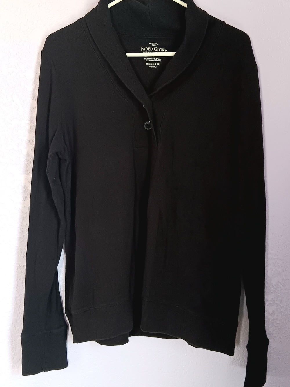 Black Faded Glory Womens Shawl Collar Long Sleeve Shirt Button Accent Sz XL 16